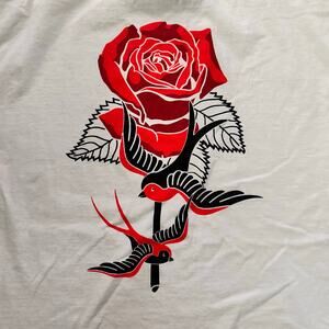 Empyre Rose Swallow Tattoo White T-Shirt Size Large Mens